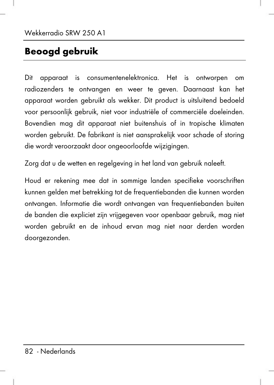 Beoogd gebruik | Silvercrest SRW 250 A1 User Manual | Page 84 / 134