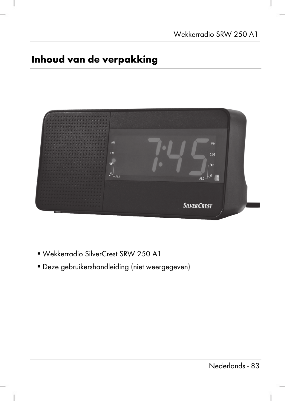 Inhoud van de verpakking | Silvercrest SRW 250 A1 User Manual | Page 85 / 134