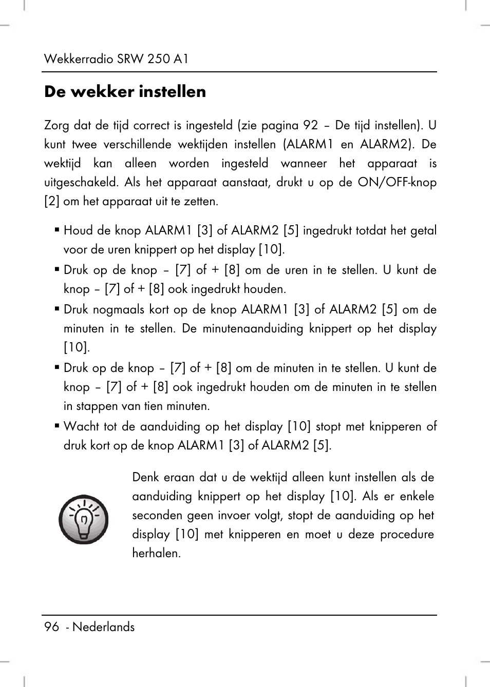 De wekker instellen | Silvercrest SRW 250 A1 User Manual | Page 98 / 134