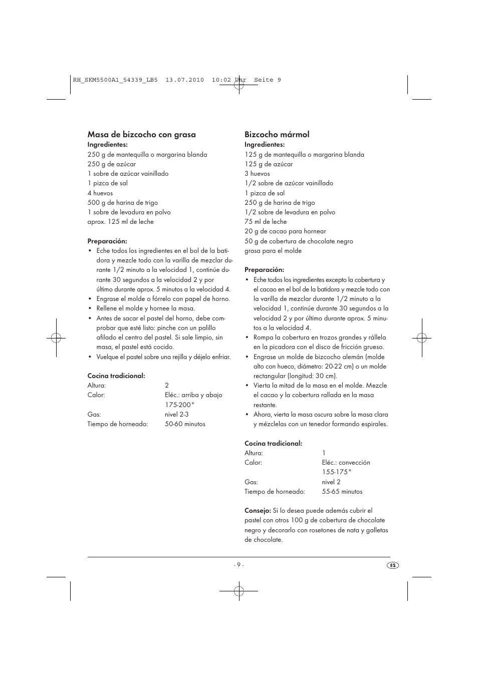 Masa de bizcocho con grasa, Bizcocho mármol | Silvercrest SKM 550 A1 User Manual | Page 10 / 60