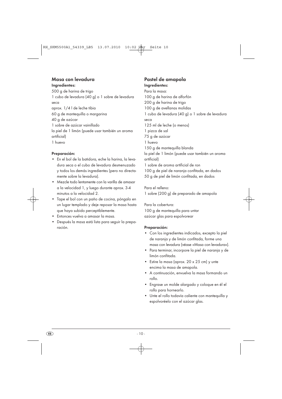 Masa con levadura, Pastel de amapola | Silvercrest SKM 550 A1 User Manual | Page 11 / 60