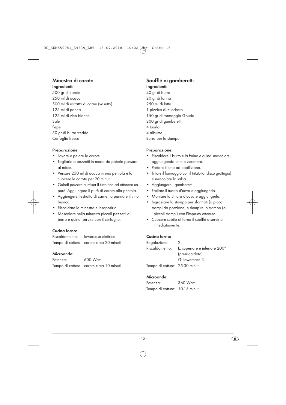 Minestra di carote, Soufflé ai gamberetti | Silvercrest SKM 550 A1 User Manual | Page 16 / 60