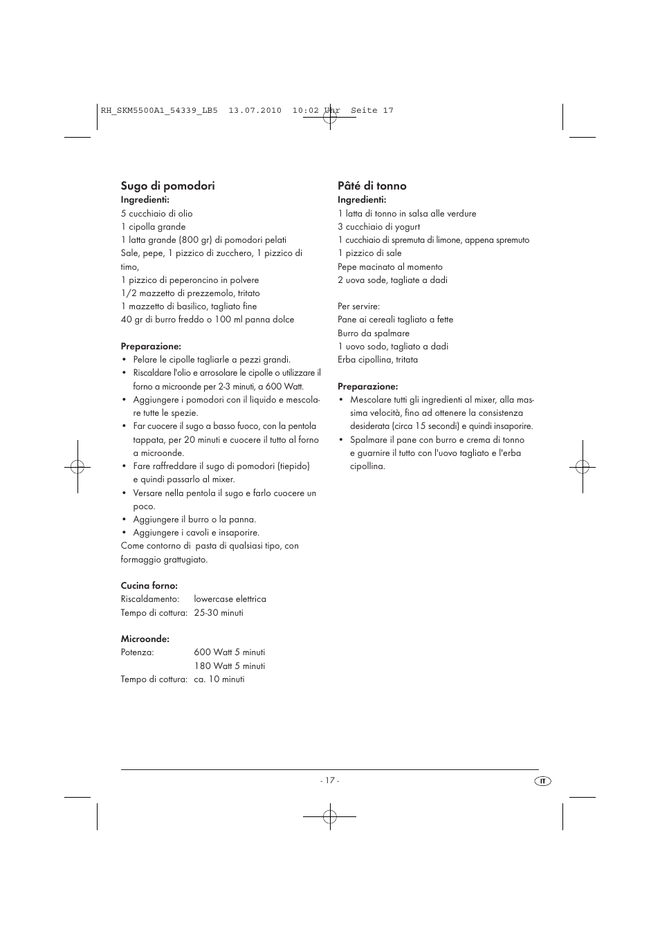 Sugo di pomodori, Pâté di tonno | Silvercrest SKM 550 A1 User Manual | Page 18 / 60