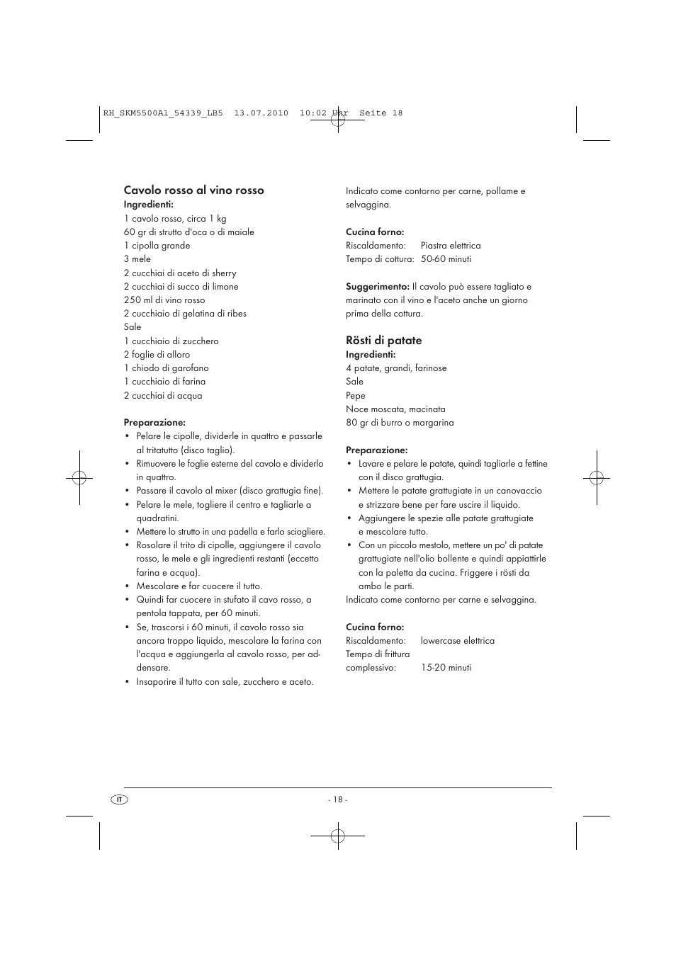 Cavolo rosso al vino rosso, Rösti di patate | Silvercrest SKM 550 A1 User Manual | Page 19 / 60