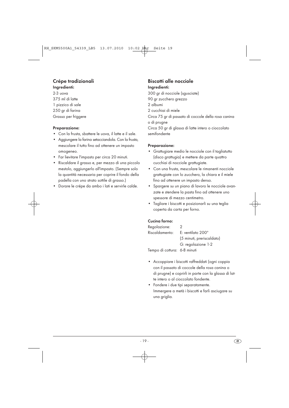 Crépe tradizionali, Biscotti alle nocciole | Silvercrest SKM 550 A1 User Manual | Page 20 / 60