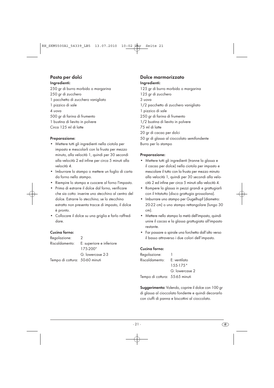 Pasta per dolci, Dolce marmorizzato | Silvercrest SKM 550 A1 User Manual | Page 22 / 60