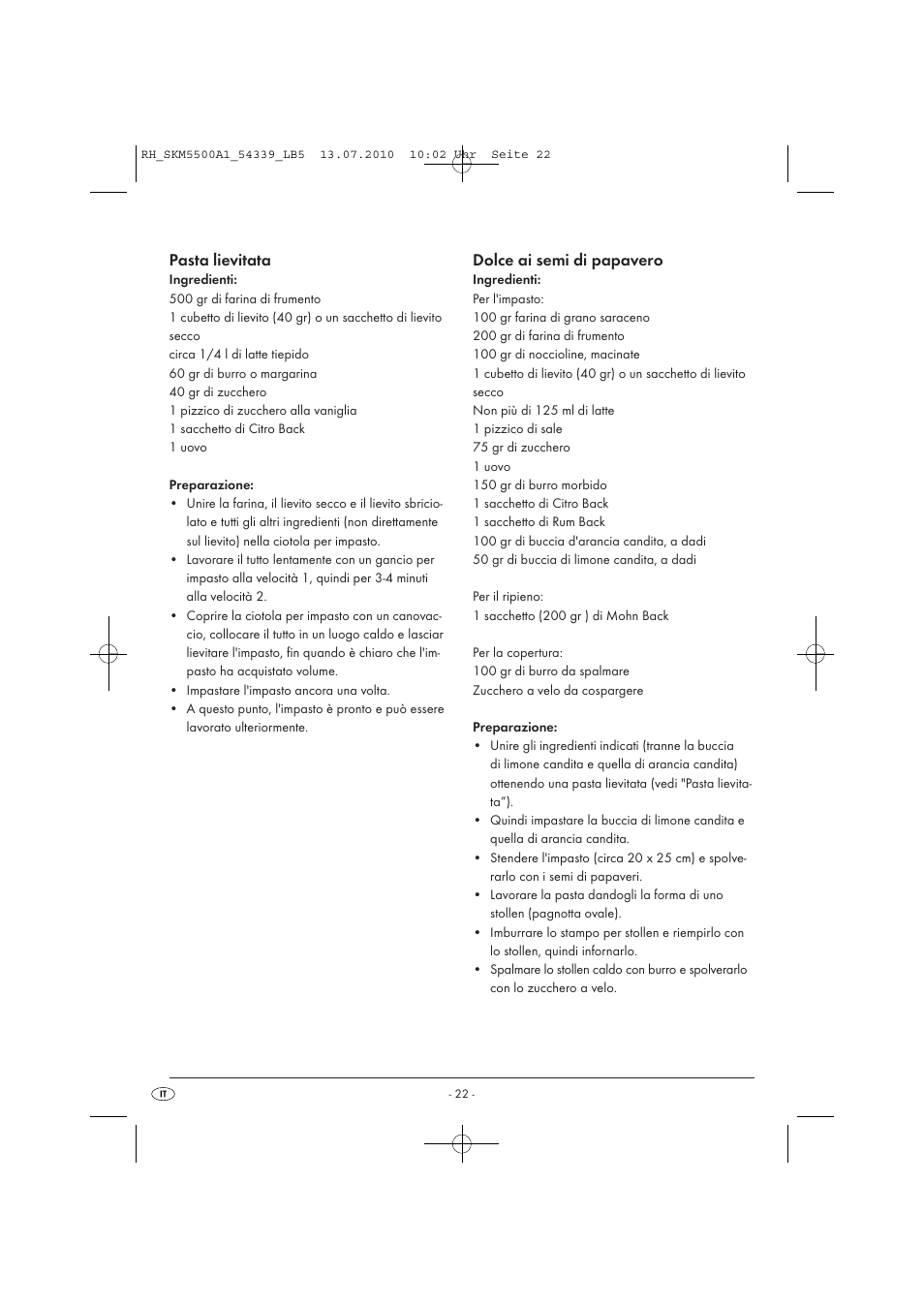 Pasta lievitata, Dolce ai semi di papavero | Silvercrest SKM 550 A1 User Manual | Page 23 / 60