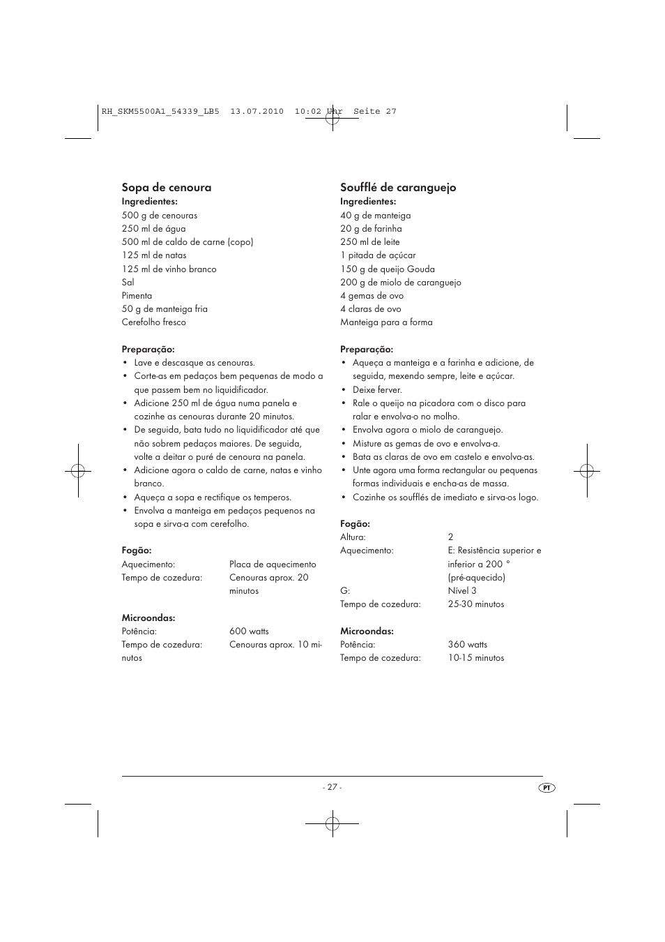 Sopa de cenoura, Soufflé de caranguejo | Silvercrest SKM 550 A1 User Manual | Page 28 / 60