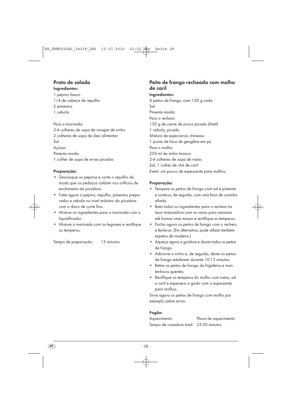 Prato de salada, Peito de frango recheado com molho de caril | Silvercrest SKM 550 A1 User Manual | Page 29 / 60