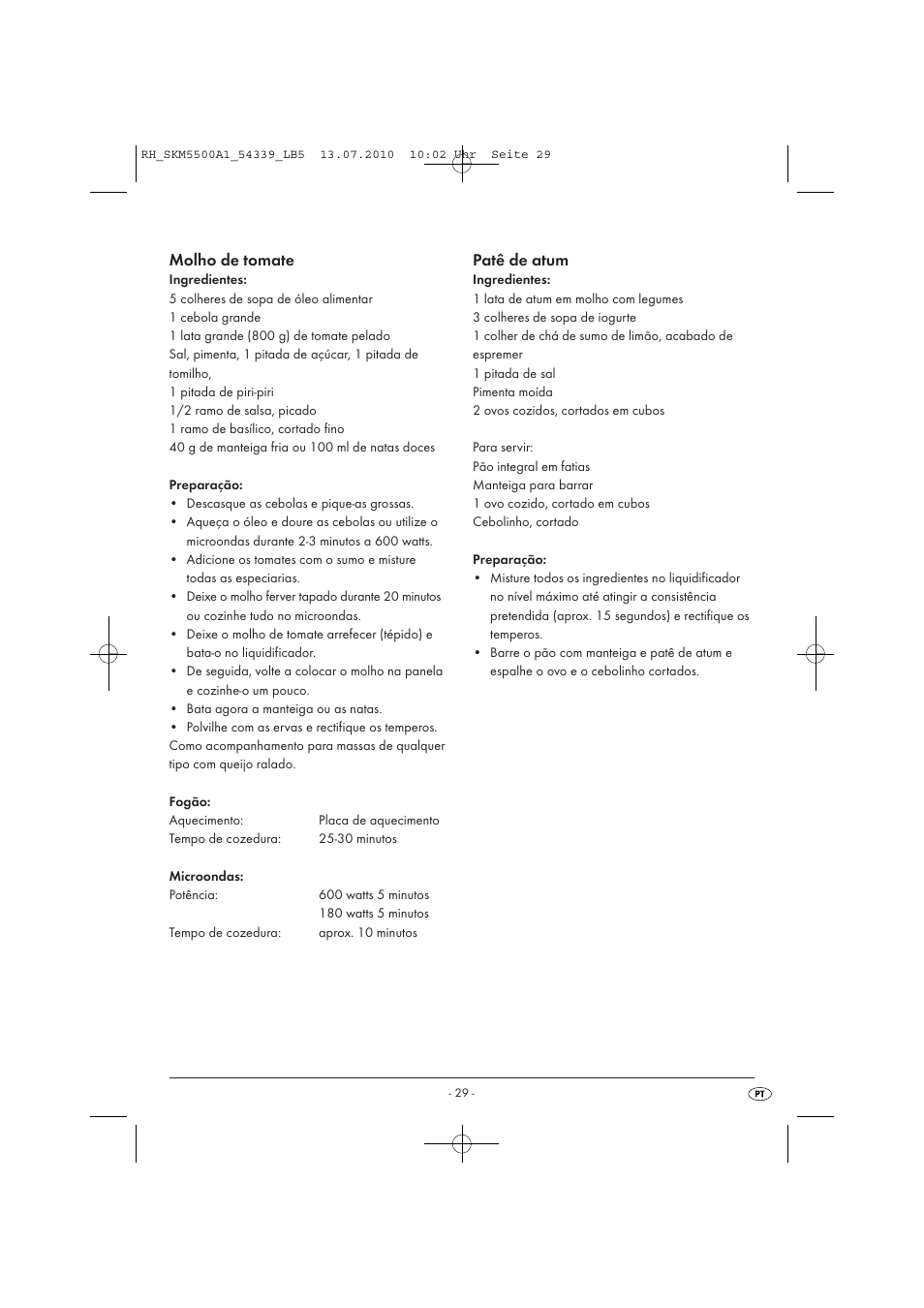 Molho de tomate, Patê de atum | Silvercrest SKM 550 A1 User Manual | Page 30 / 60