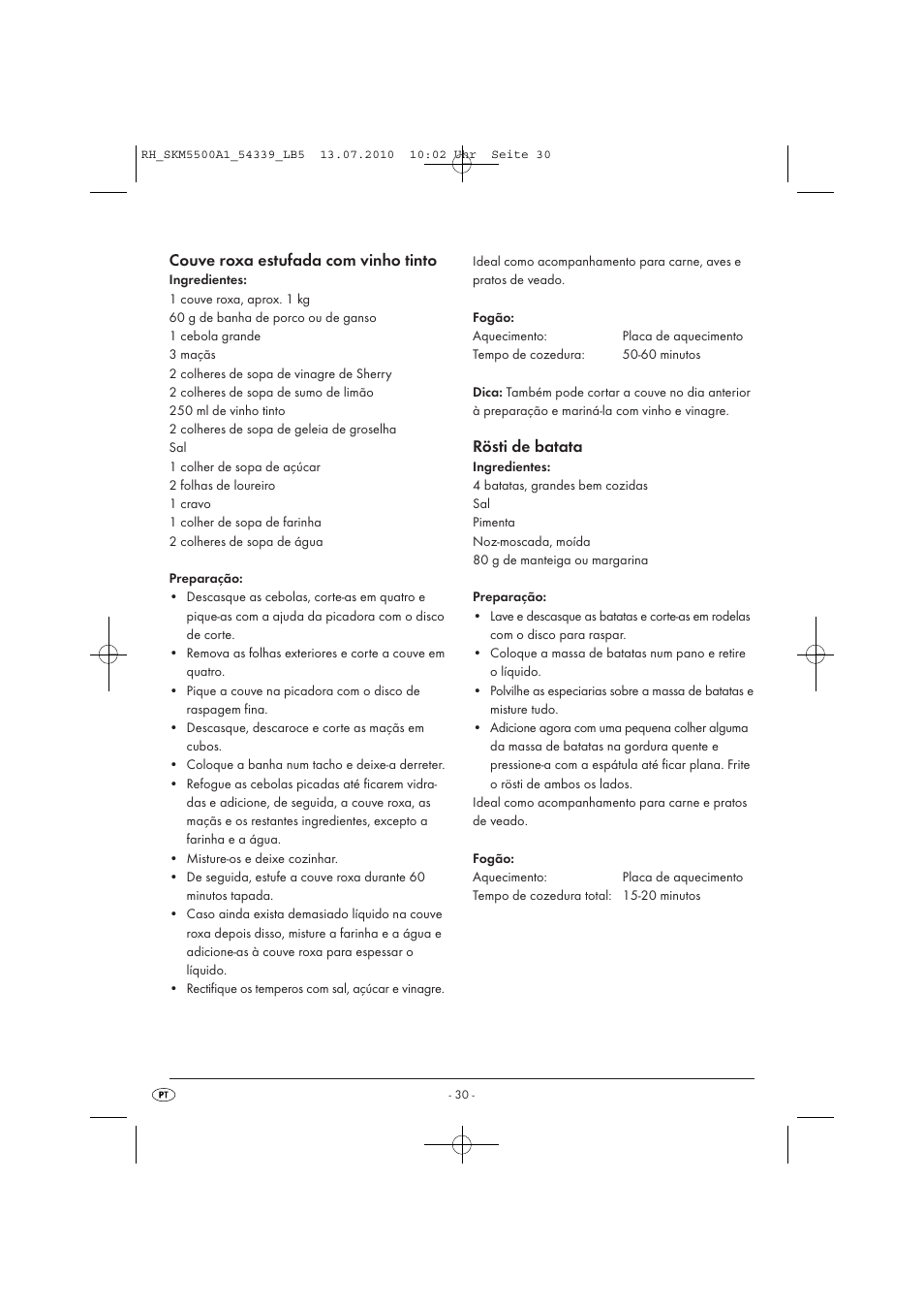 Couve roxa estufada com vinho tinto, Rösti de batata | Silvercrest SKM 550 A1 User Manual | Page 31 / 60