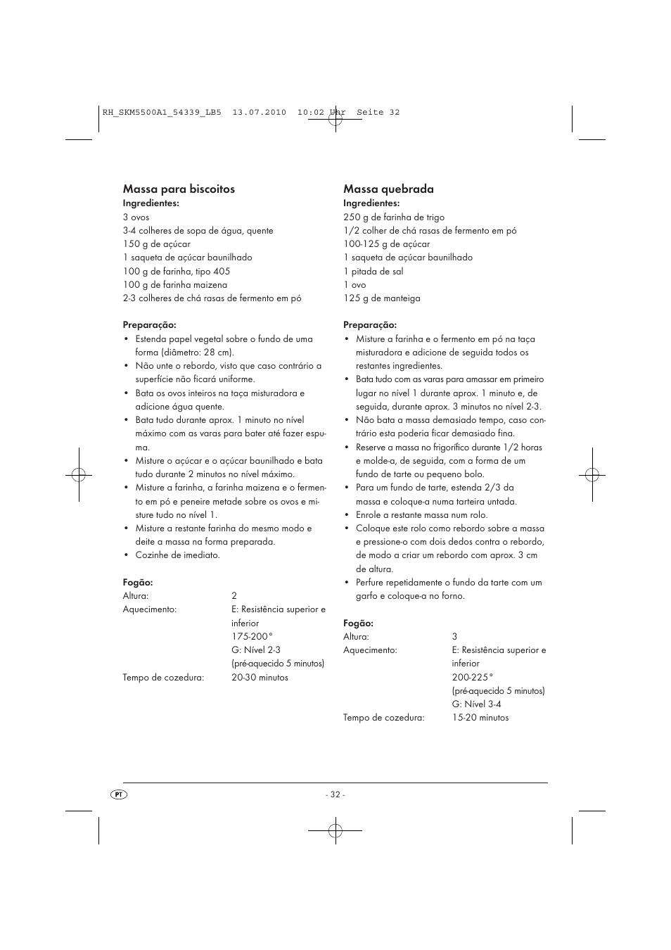 Massa para biscoitos, Massa quebrada | Silvercrest SKM 550 A1 User Manual | Page 33 / 60