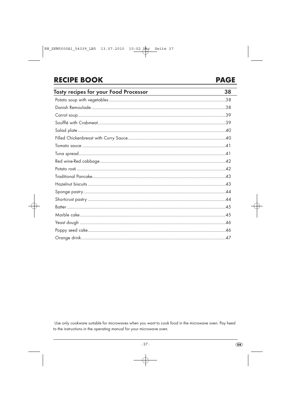 Recipe book page, Tasty recipes for your food processor 38 | Silvercrest SKM 550 A1 User Manual | Page 38 / 60