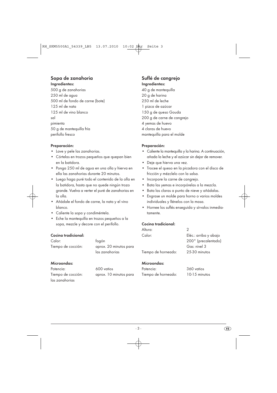 Sopa de zanahoria, Suflé de cangrejo | Silvercrest SKM 550 A1 User Manual | Page 4 / 60