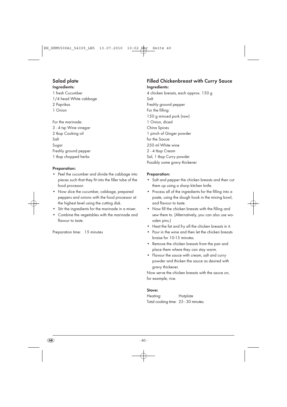 Salad plate, Filled chickenbreast with curry sauce | Silvercrest SKM 550 A1 User Manual | Page 41 / 60