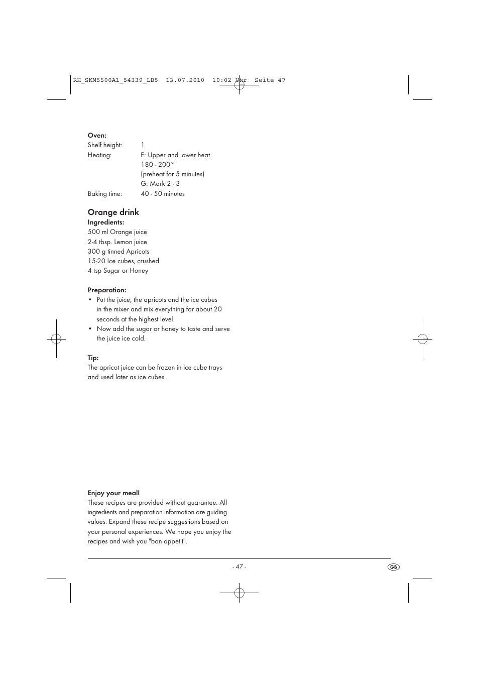Orange drink | Silvercrest SKM 550 A1 User Manual | Page 48 / 60