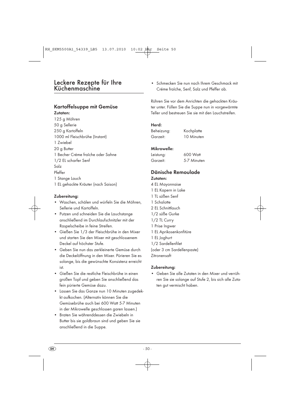Leckere rezepte für ihre küchenmaschine | Silvercrest SKM 550 A1 User Manual | Page 51 / 60
