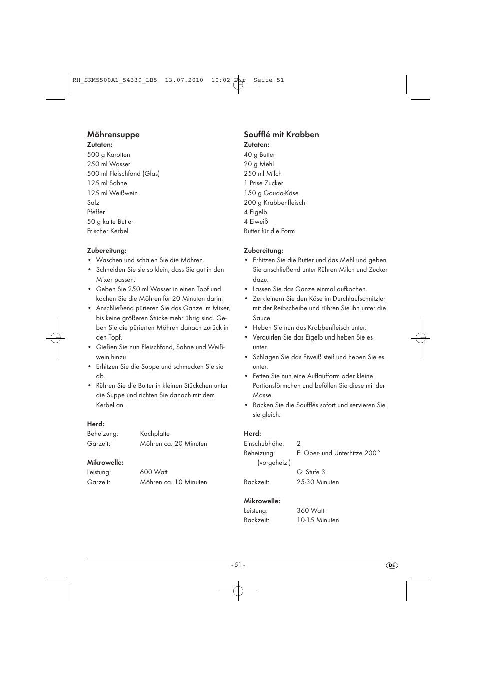 Möhrensuppe, Soufflé mit krabben | Silvercrest SKM 550 A1 User Manual | Page 52 / 60