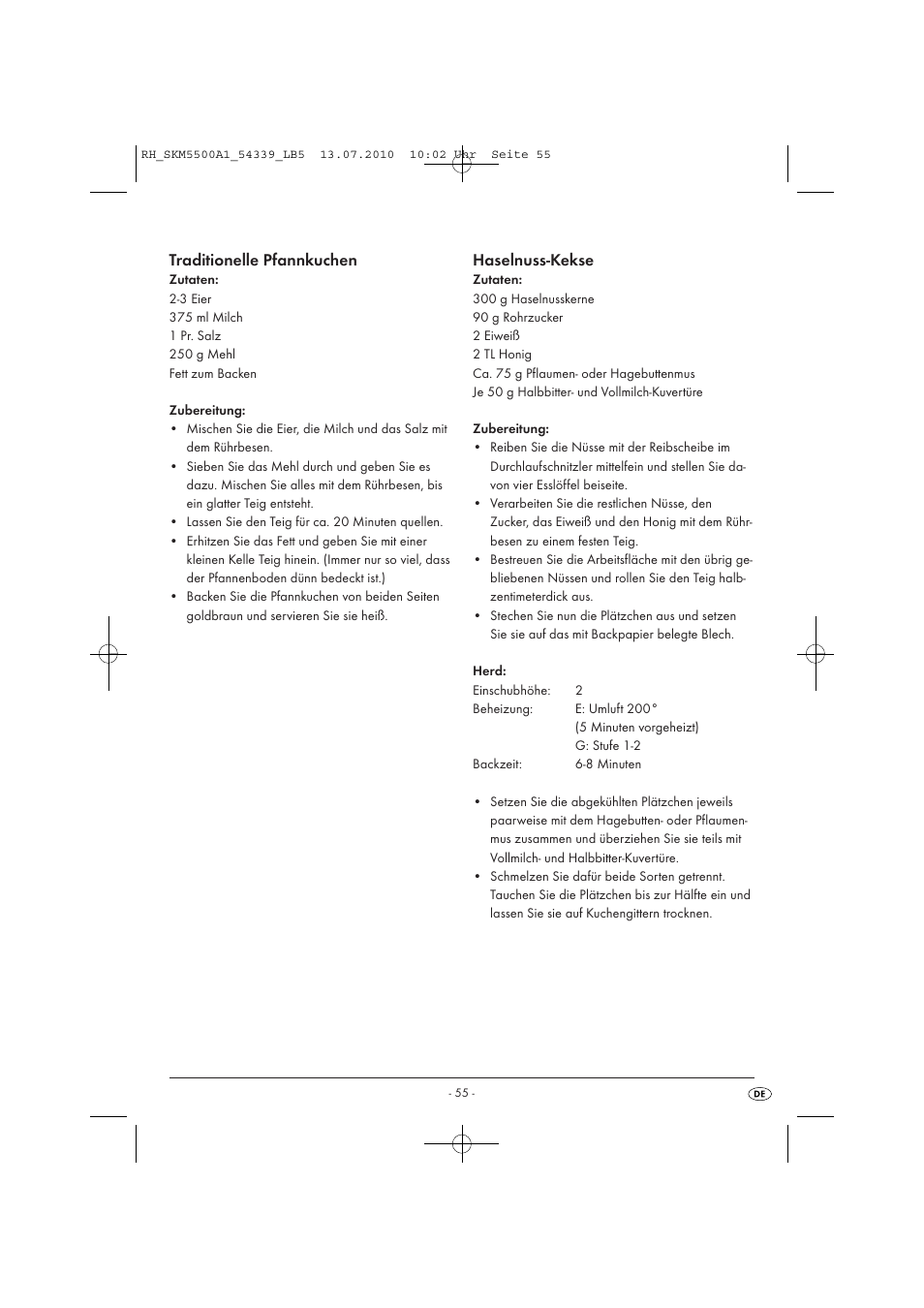 Traditionelle pfannkuchen, Haselnuss-kekse | Silvercrest SKM 550 A1 User Manual | Page 56 / 60