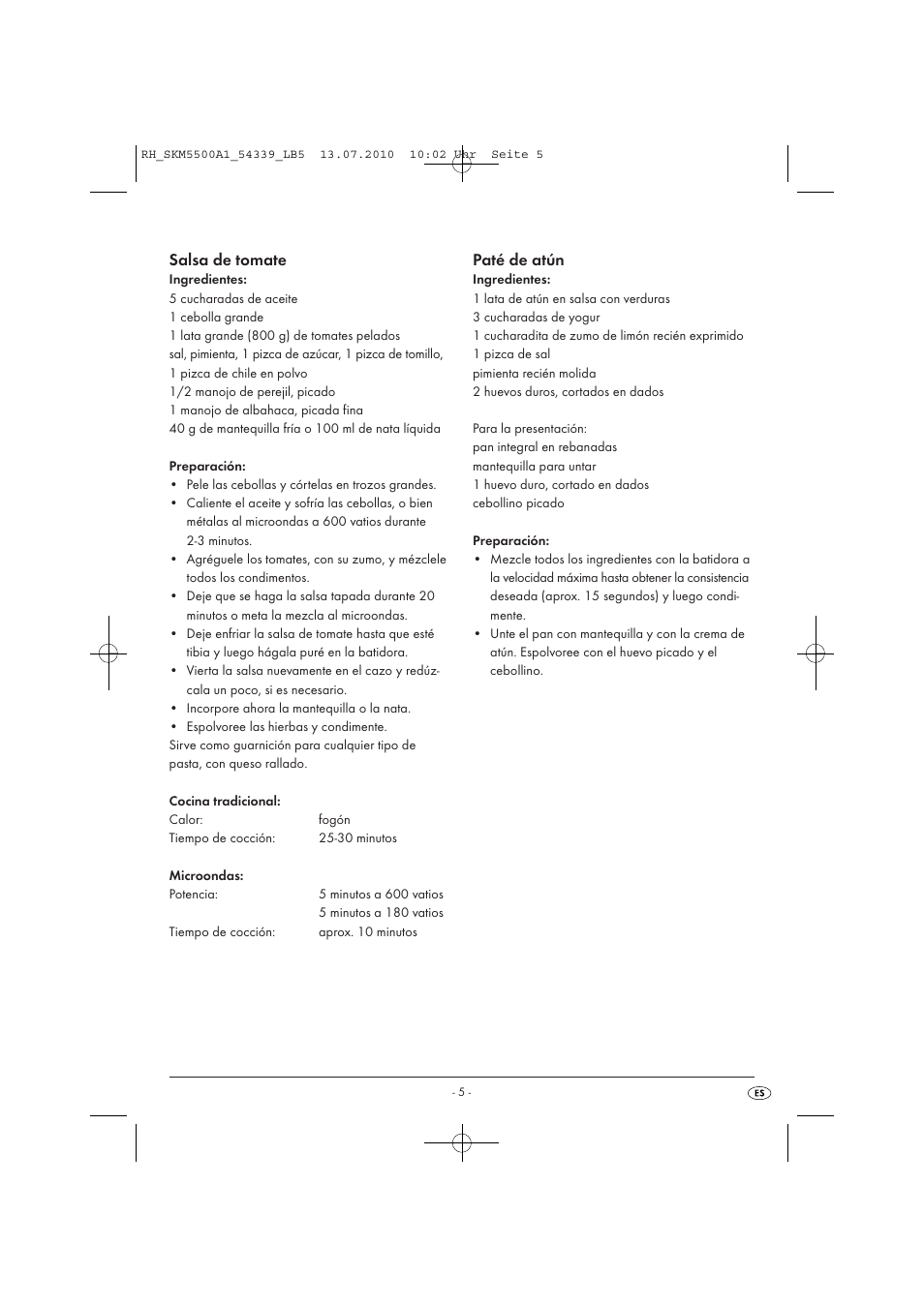 Salsa de tomate, Paté de atún | Silvercrest SKM 550 A1 User Manual | Page 6 / 60