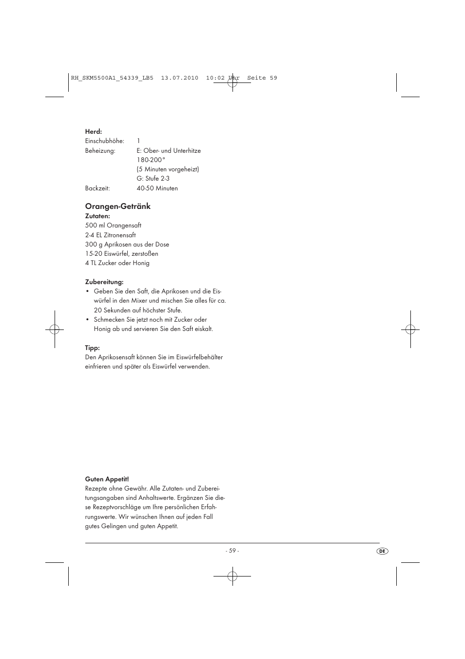 Orangen-getränk | Silvercrest SKM 550 A1 User Manual | Page 60 / 60
