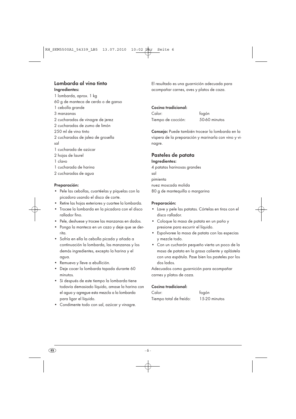 Lombarda al vino tinto, Pasteles de patata | Silvercrest SKM 550 A1 User Manual | Page 7 / 60