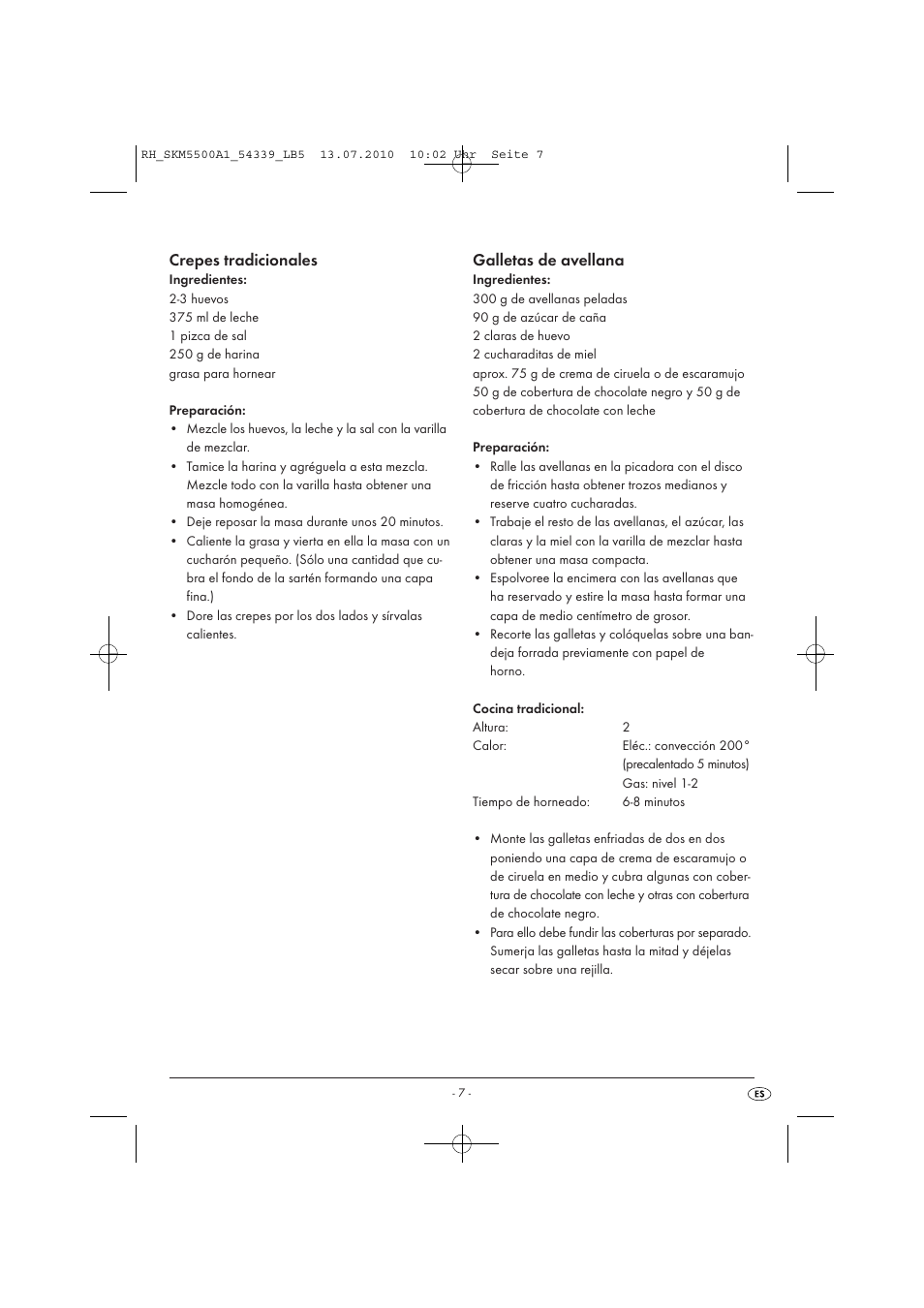 Crepes tradicionales, Galletas de avellana | Silvercrest SKM 550 A1 User Manual | Page 8 / 60