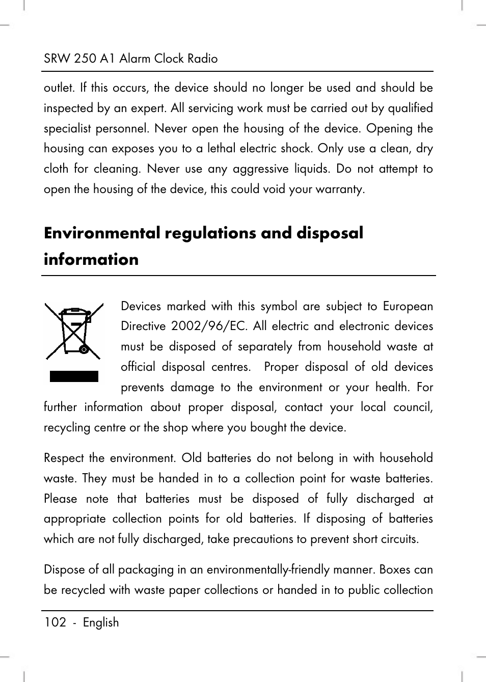 Environmental regulations and disposal information | Silvercrest SRW 250 A1 User Manual | Page 104 / 108