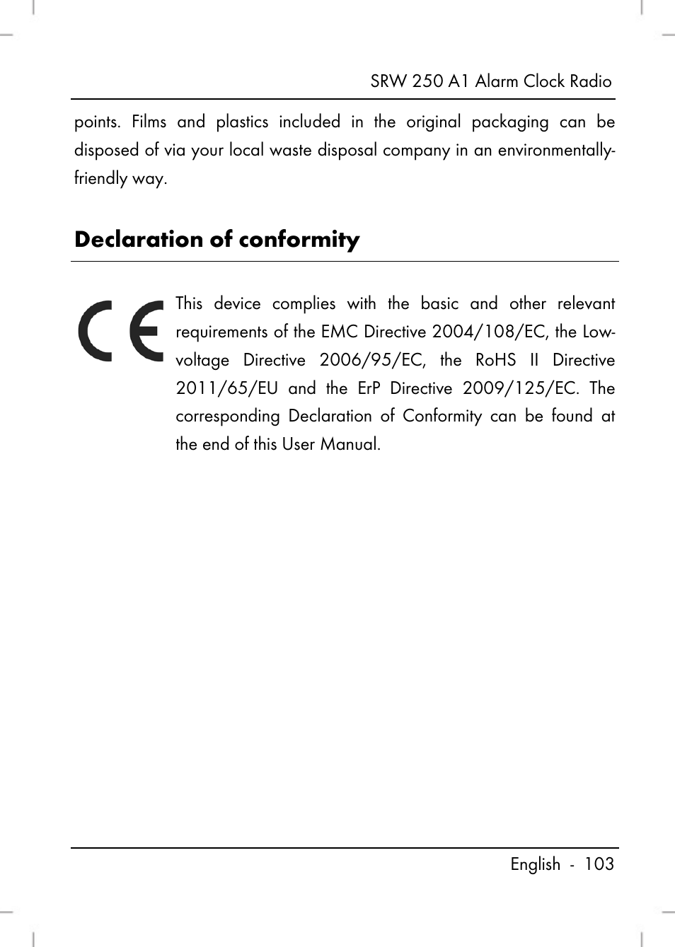 Declaration of conformity | Silvercrest SRW 250 A1 User Manual | Page 105 / 108