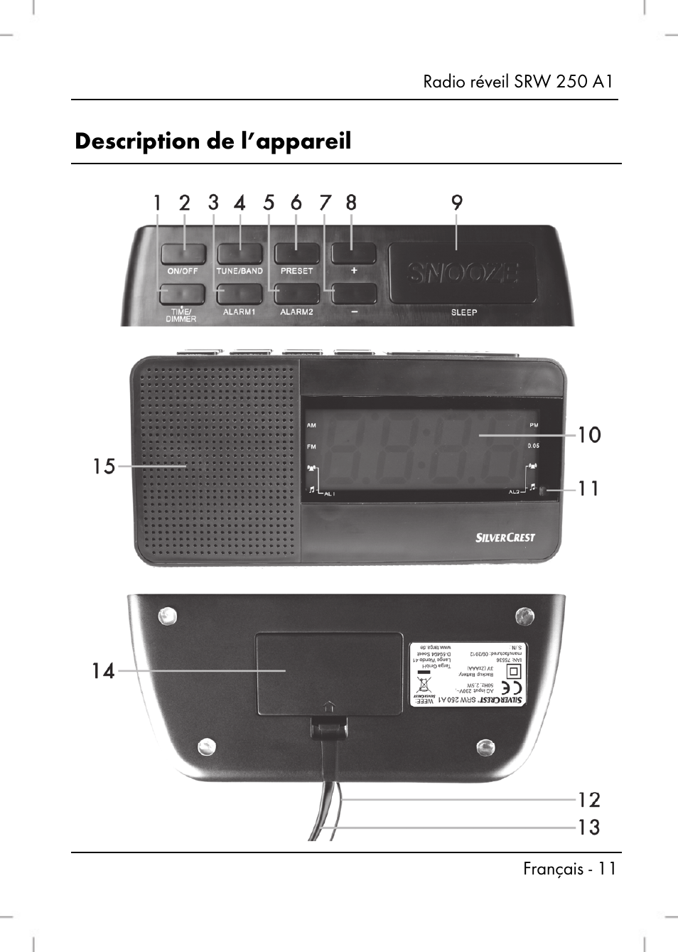 Description de l’appareil | Silvercrest SRW 250 A1 User Manual | Page 13 / 108