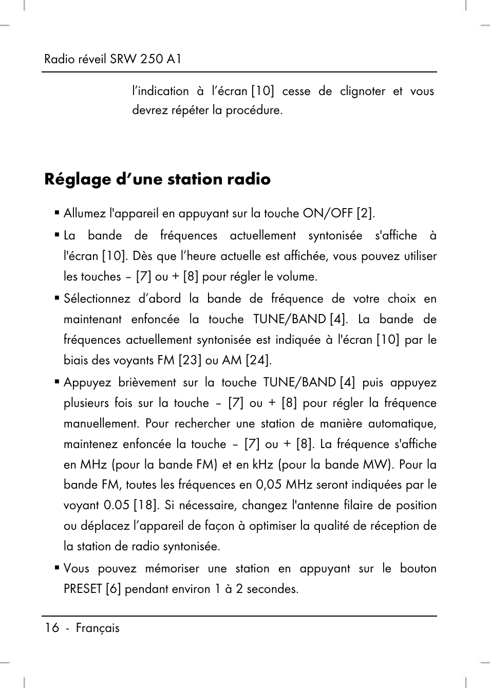 Réglage d’une station radio | Silvercrest SRW 250 A1 User Manual | Page 18 / 108