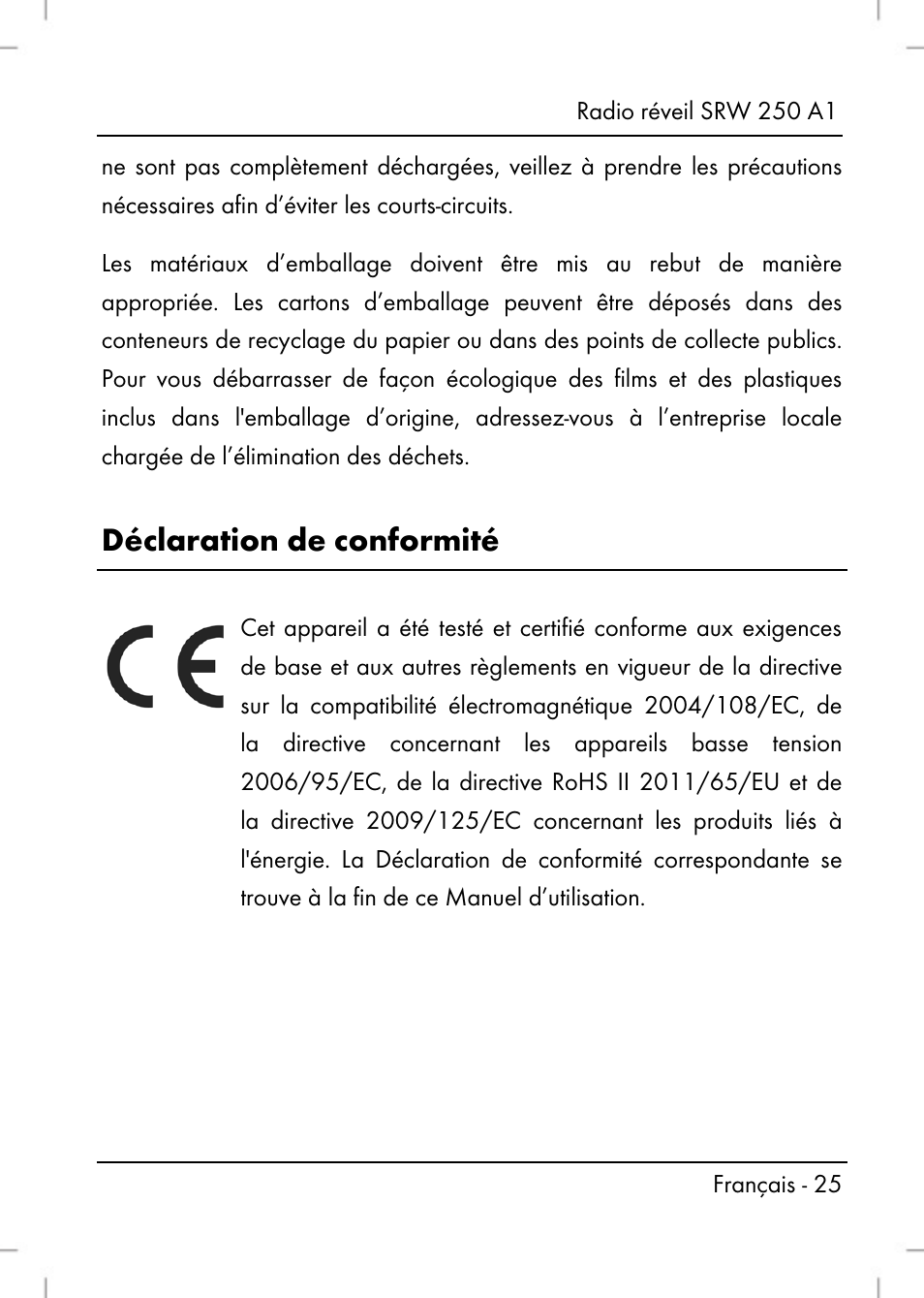 Déclaration de conformité | Silvercrest SRW 250 A1 User Manual | Page 27 / 108