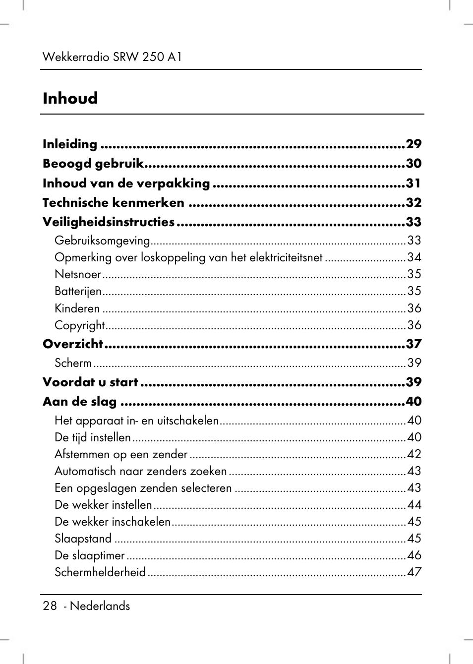 Inhoud | Silvercrest SRW 250 A1 User Manual | Page 30 / 108