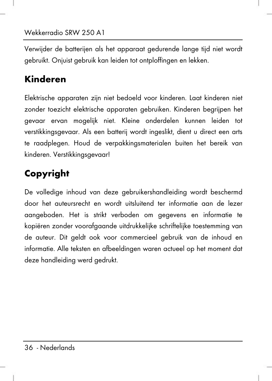 Kinderen, Copyright | Silvercrest SRW 250 A1 User Manual | Page 38 / 108