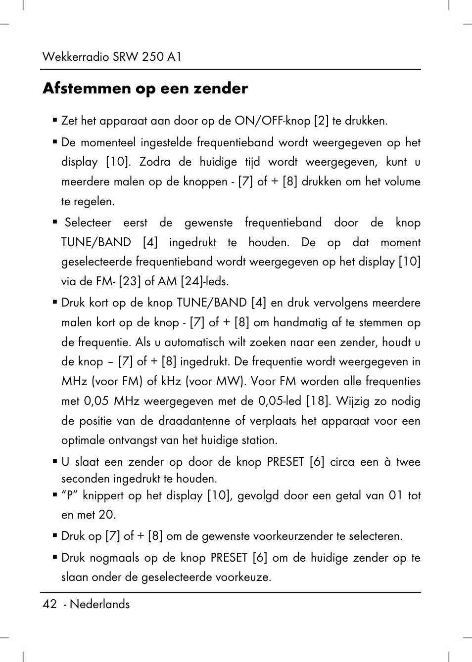 Afstemmen op een zender | Silvercrest SRW 250 A1 User Manual | Page 44 / 108