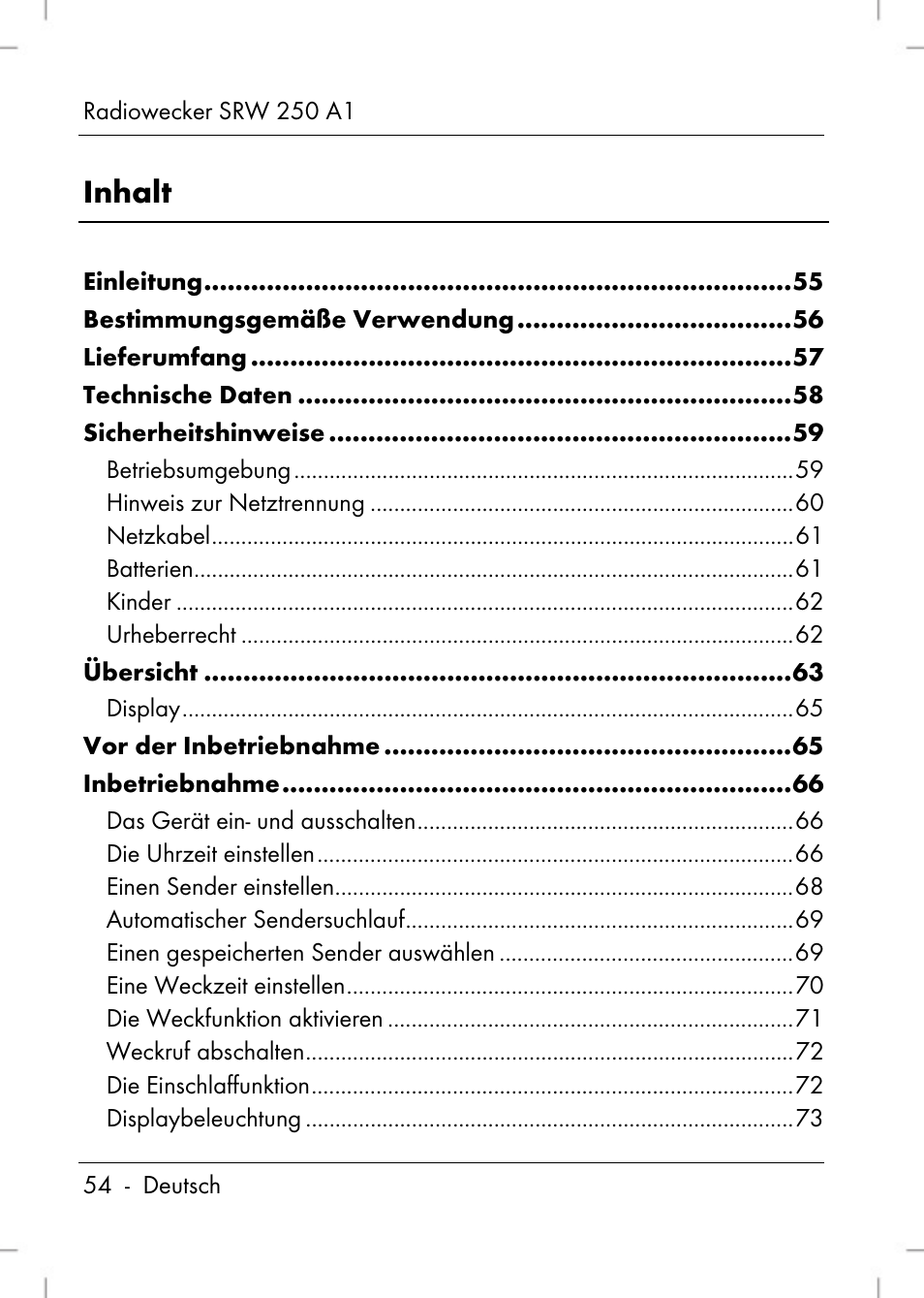 Inhalt | Silvercrest SRW 250 A1 User Manual | Page 56 / 108