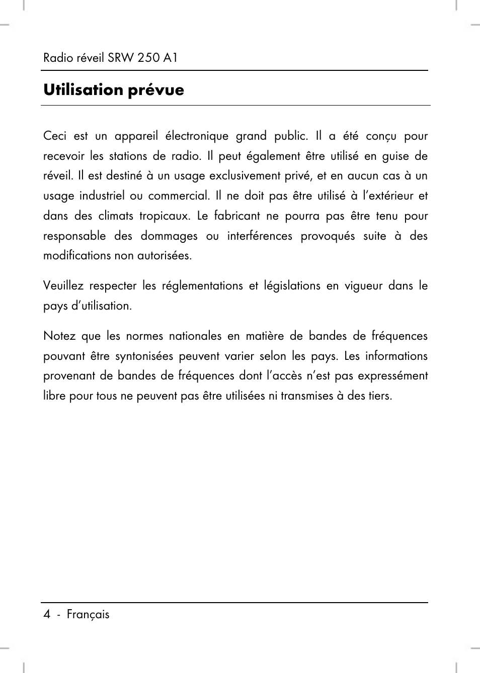 Utilisation prévue | Silvercrest SRW 250 A1 User Manual | Page 6 / 108