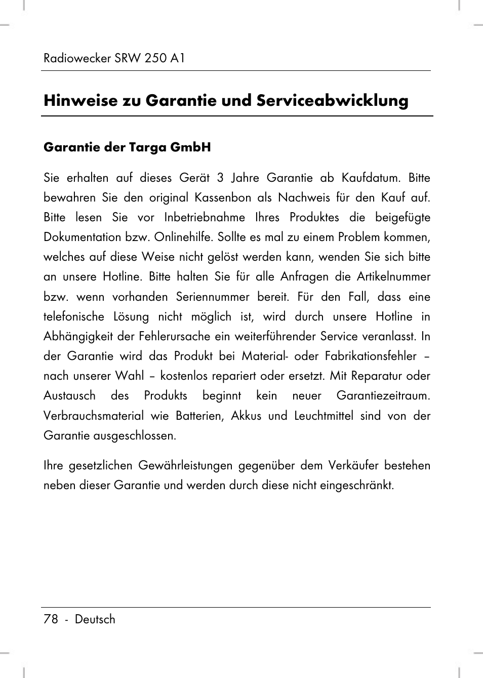 Hinweise zu garantie und serviceabwicklung | Silvercrest SRW 250 A1 User Manual | Page 80 / 108