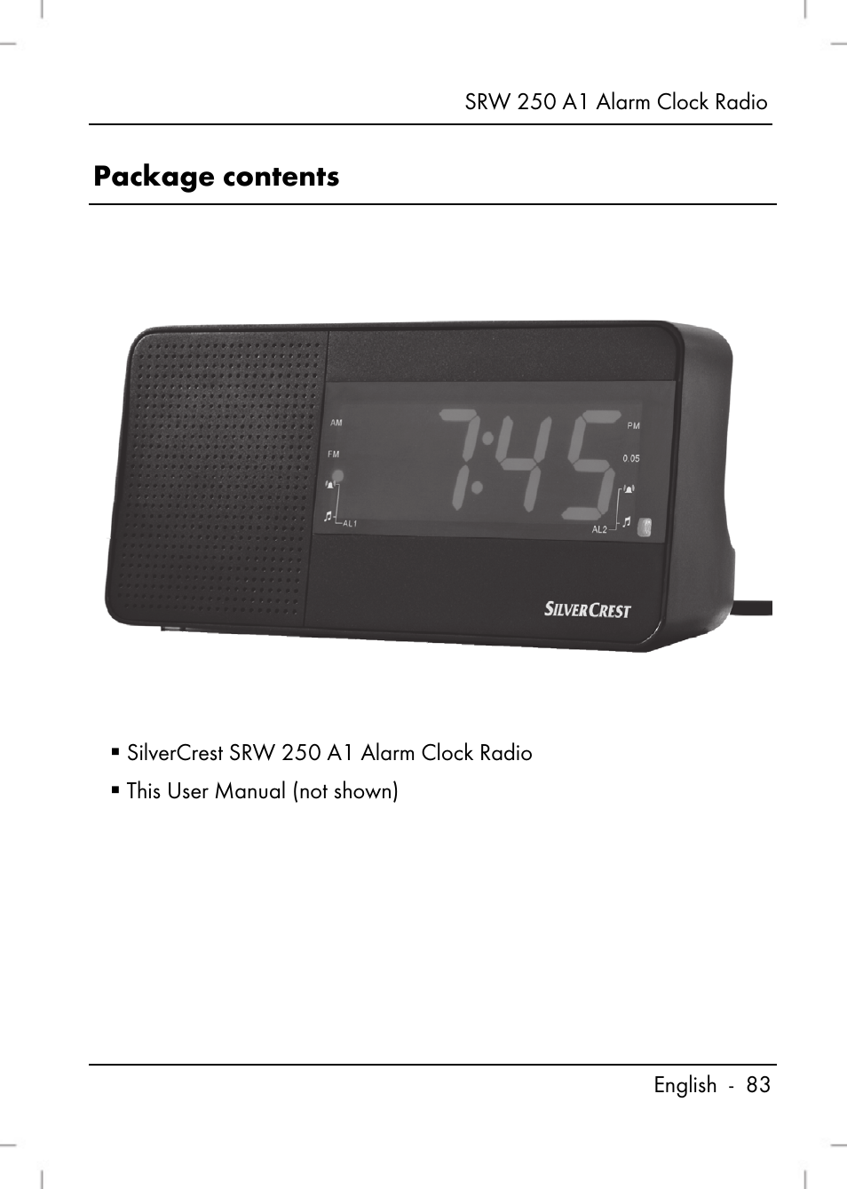 Package contents | Silvercrest SRW 250 A1 User Manual | Page 85 / 108