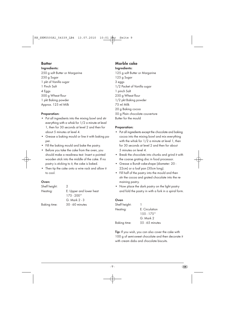 Batter, Marble cake | Silvercrest SKM 550 A1 User Manual | Page 10 / 84