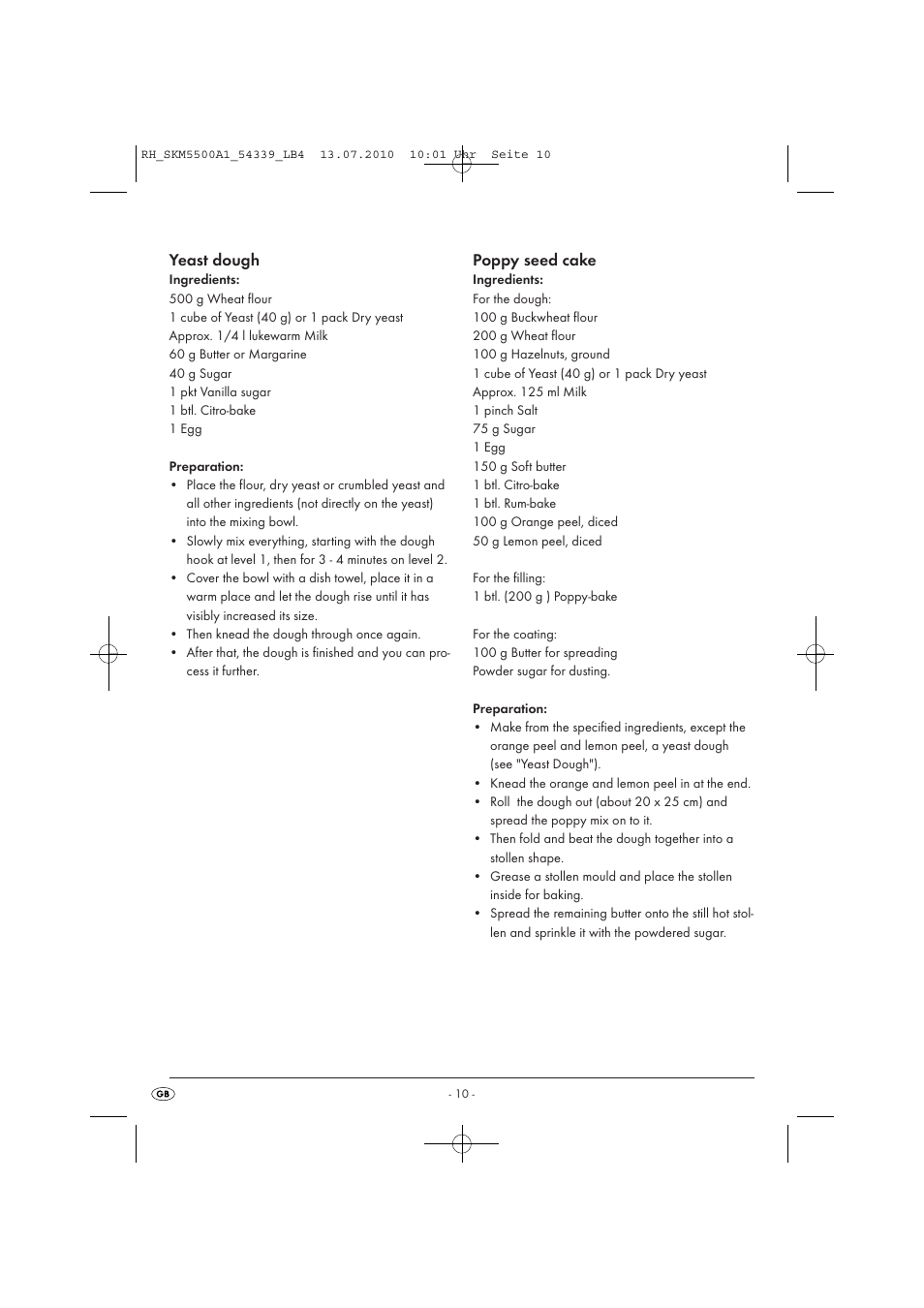 Yeast dough, Poppy seed cake | Silvercrest SKM 550 A1 User Manual | Page 11 / 84