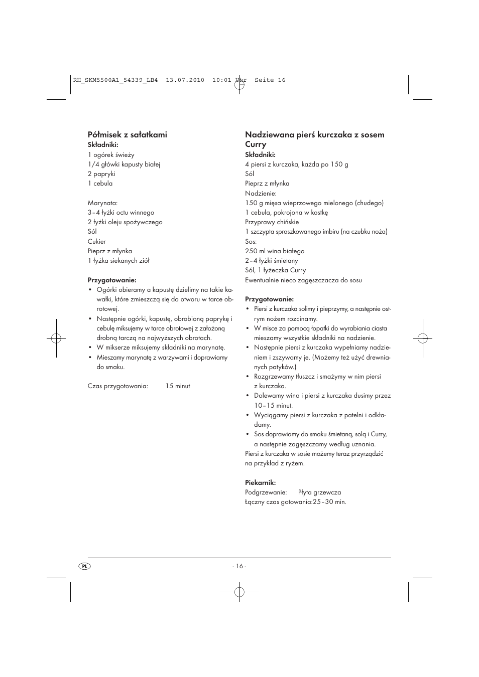 Półmisek z sałatkami, Nadziewana pierś kurczaka z sosem curry | Silvercrest SKM 550 A1 User Manual | Page 17 / 84