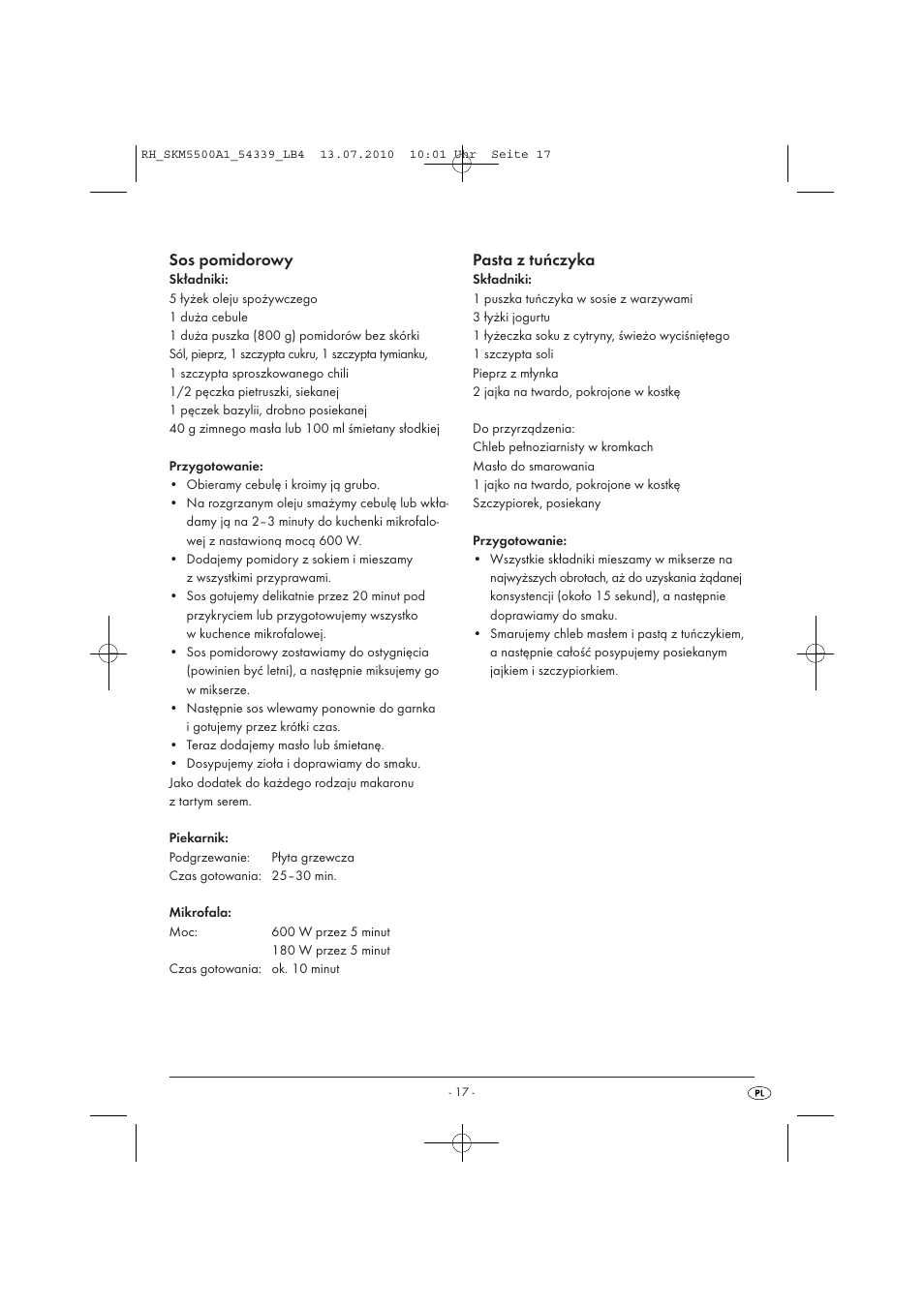 Sos pomidorowy, Pasta z tuńczyka | Silvercrest SKM 550 A1 User Manual | Page 18 / 84