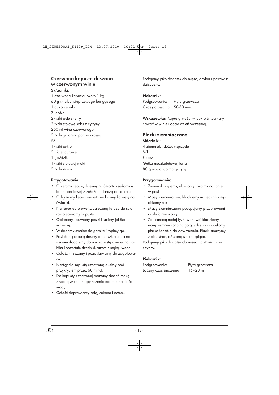 Czerwona kapusta duszona w czerwonym winie, Placki ziemniaczane | Silvercrest SKM 550 A1 User Manual | Page 19 / 84