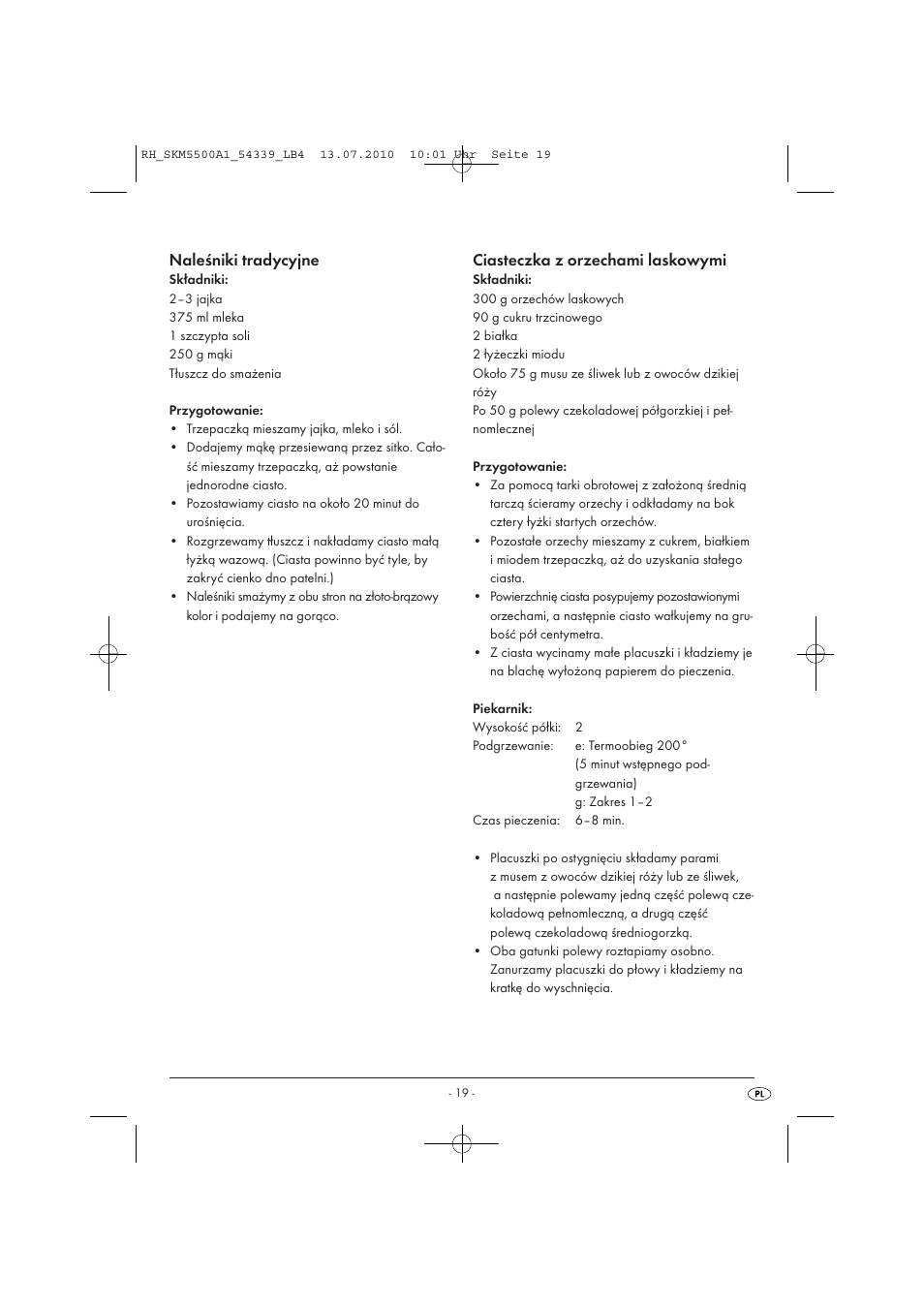 Naleśniki tradycyjne, Ciasteczka z orzechami laskowymi | Silvercrest SKM 550 A1 User Manual | Page 20 / 84