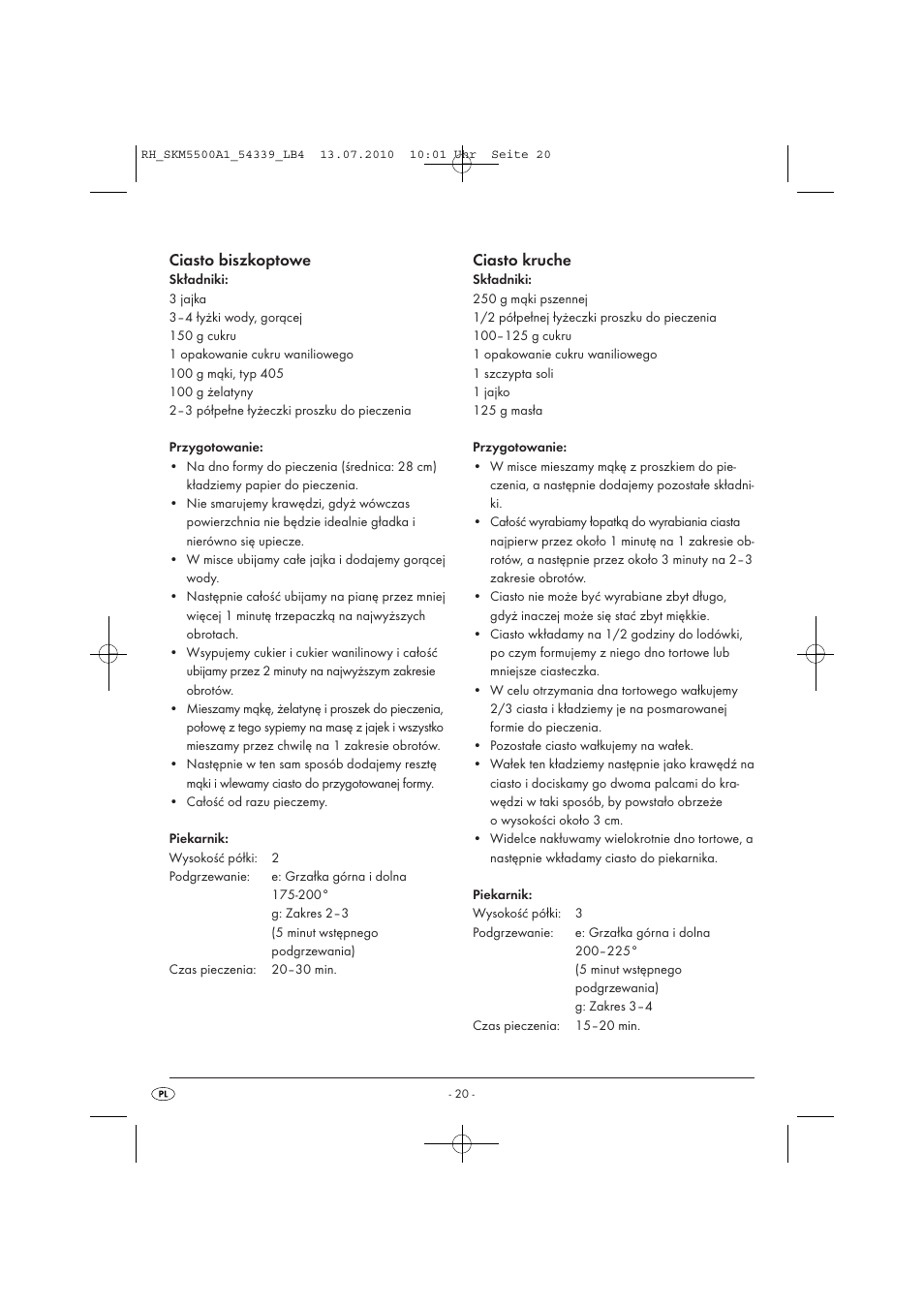 Ciasto biszkoptowe, Ciasto kruche | Silvercrest SKM 550 A1 User Manual | Page 21 / 84