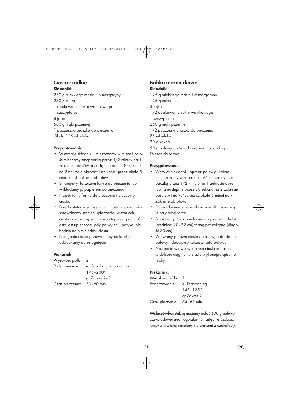 Ciasto rzadkie, Babka marmurkowa | Silvercrest SKM 550 A1 User Manual | Page 22 / 84