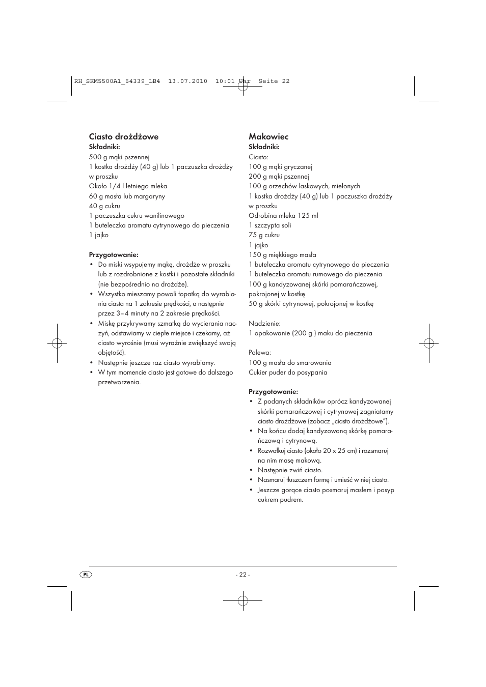 Ciasto drożdżowe, Makowiec | Silvercrest SKM 550 A1 User Manual | Page 23 / 84