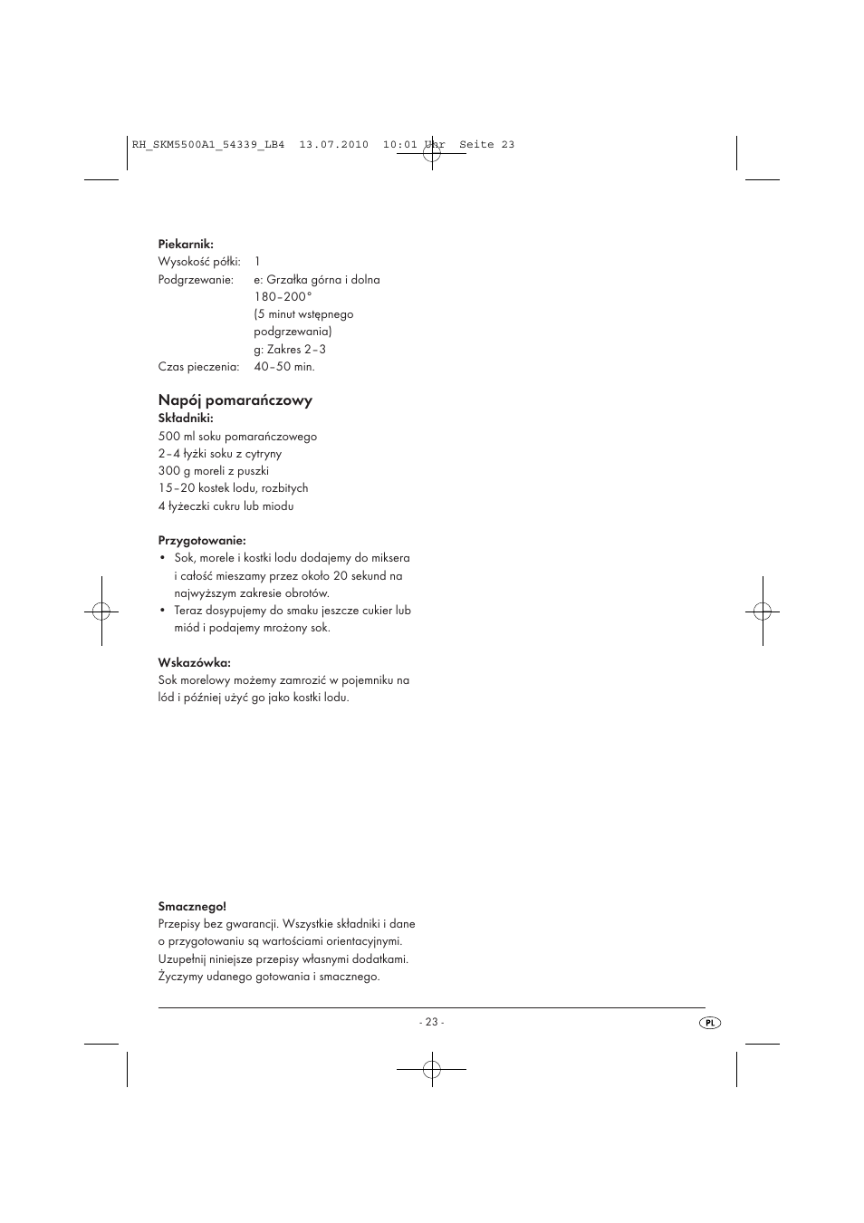 Napój pomarańczowy | Silvercrest SKM 550 A1 User Manual | Page 24 / 84