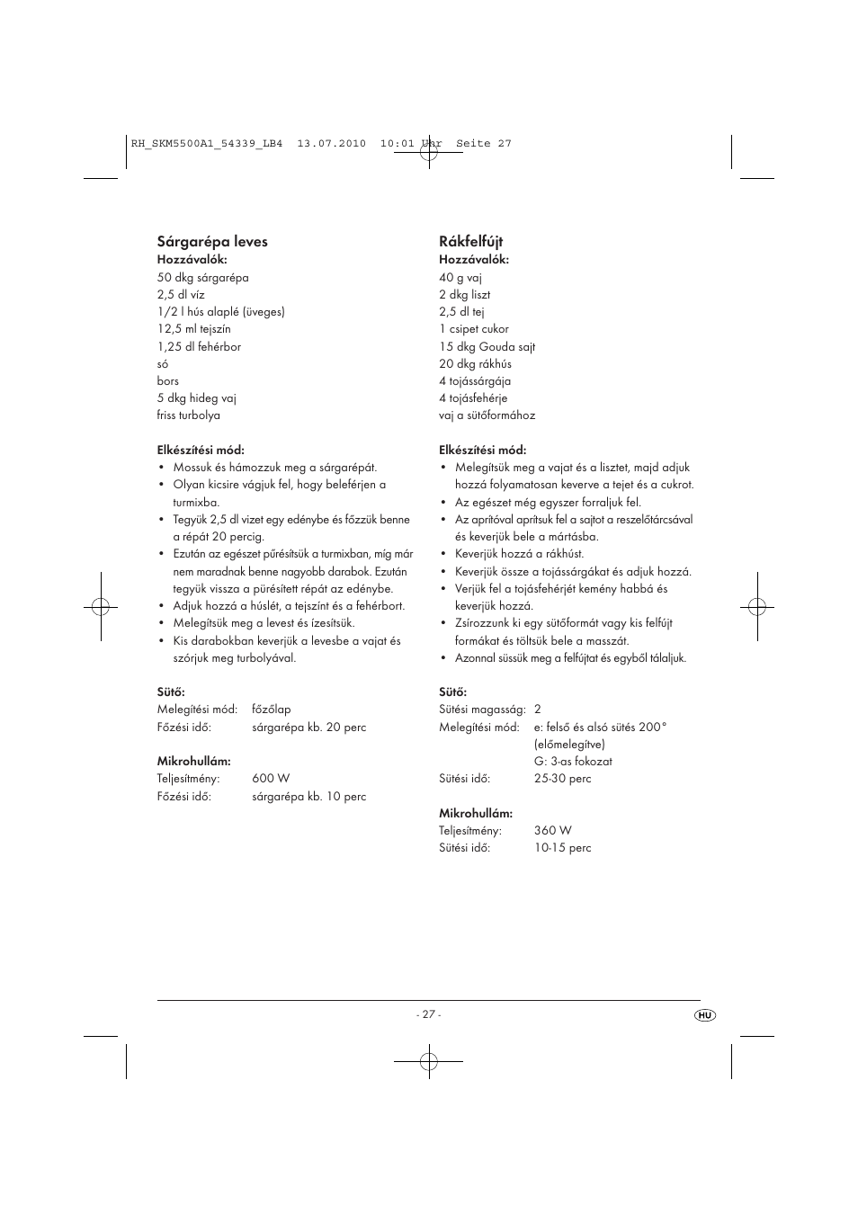 Sárgarépa leves, Rákfelfújt | Silvercrest SKM 550 A1 User Manual | Page 28 / 84